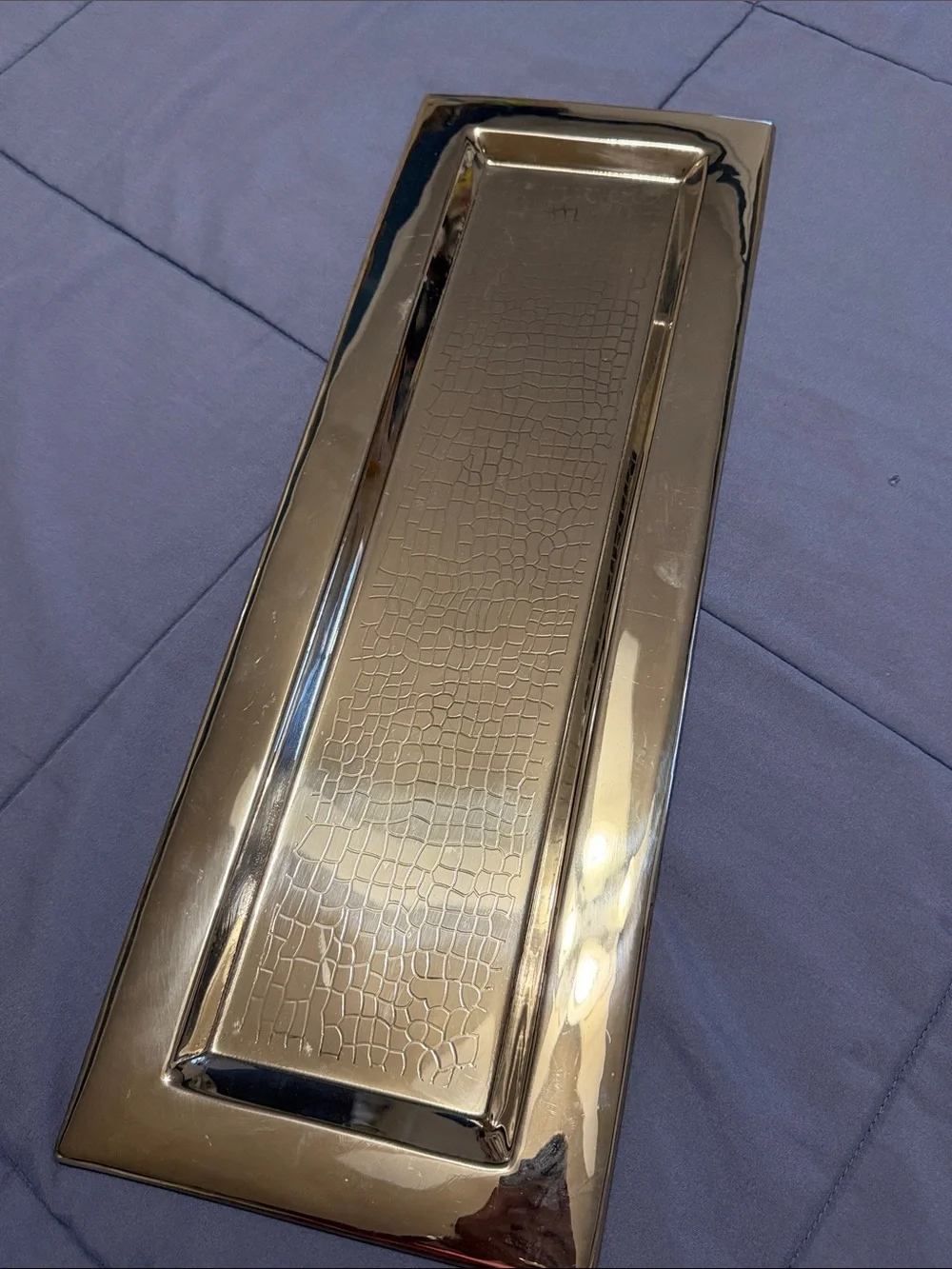 Gold Rectangular Vanity Tray with Croc-Texture Center
